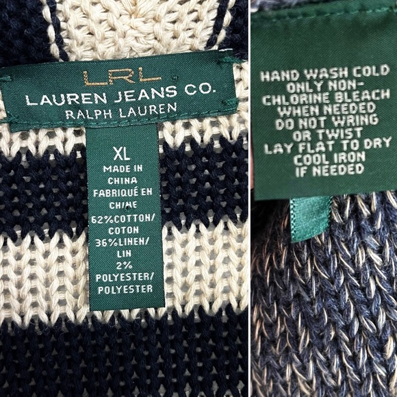Ralph Lauren Navajo Stripe Cotton Linen Tie Cardigan Sweater Blue XL - Picture 7 of 8